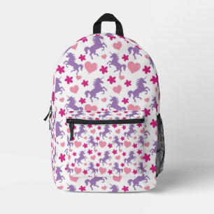 Unicorns & Hearts Pattern Printed Backpack