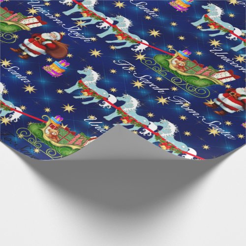 Unicorns Hitched To Santas Sleigh Add Name Wrapping Paper