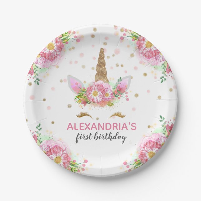 Unicorns in Bloom Paper Plates (Front)