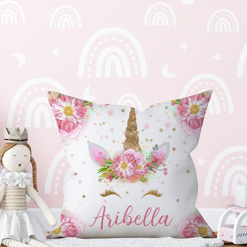 Unicorns in Bloom Reversible Pillow