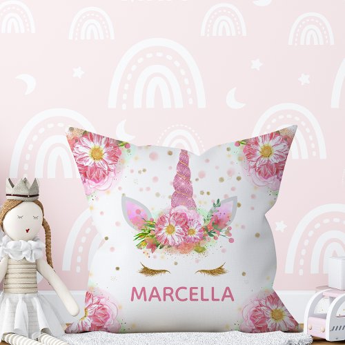 Unicorns in Bloom Reversible Pillow