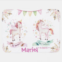 Unicorns in love boho style add name baby blanket