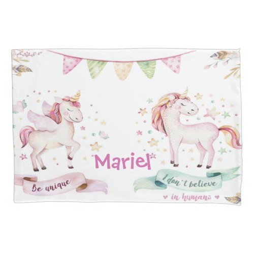 Unicorns in love boho style add name pillow case