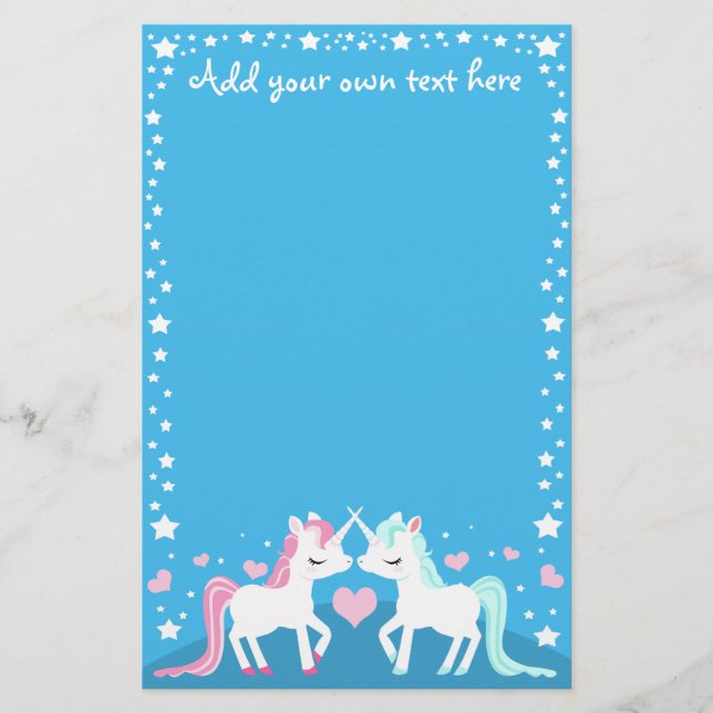 Unicorns in love customisable stationary stationery (Front)