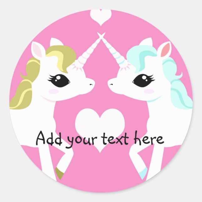 Unicorns in love customisable sticker (Front)
