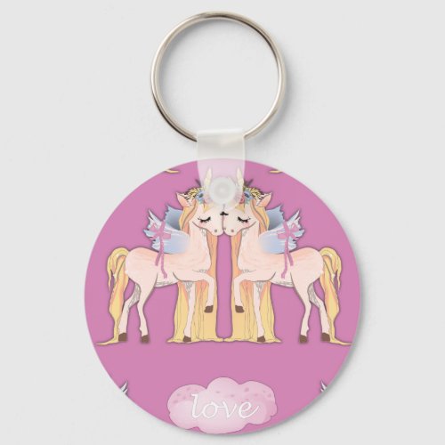 Unicorns in Love Pink Keychain