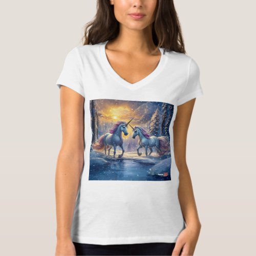 Unicorns In Snow Design By Rich AMeN Gill T_Shirt