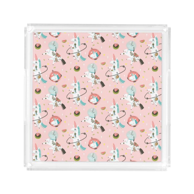Unicorns In Space Pattern Acrylic Tray (Front)