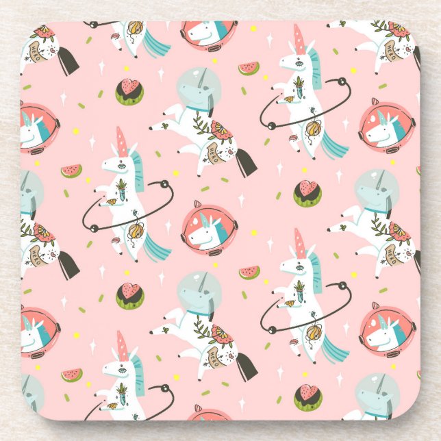 Unicorns In Space Pattern Beverage Coaster (Front)