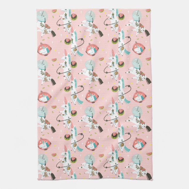 Unicorns In Space Pattern Kitchen Towel (Vertical)
