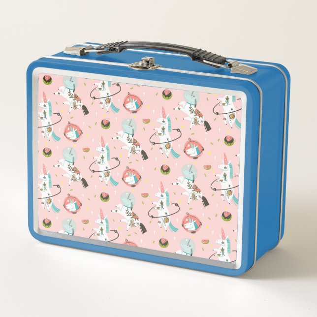 Unicorns In Space Pattern Metal Lunch Box (Front)