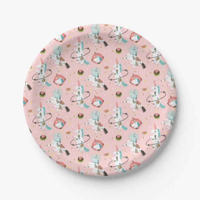Unicorns In Space Pattern Paper Plates (Front)