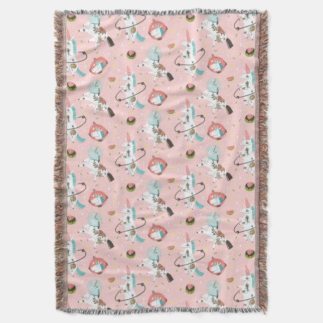Unicorns In Space Pattern Throw Blanket (Front Vertical)