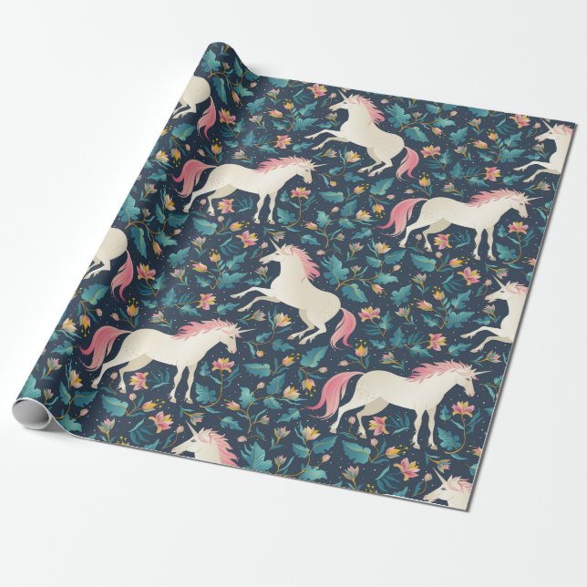Unicorns in the Forest Wrapping Paper (Unrolled)