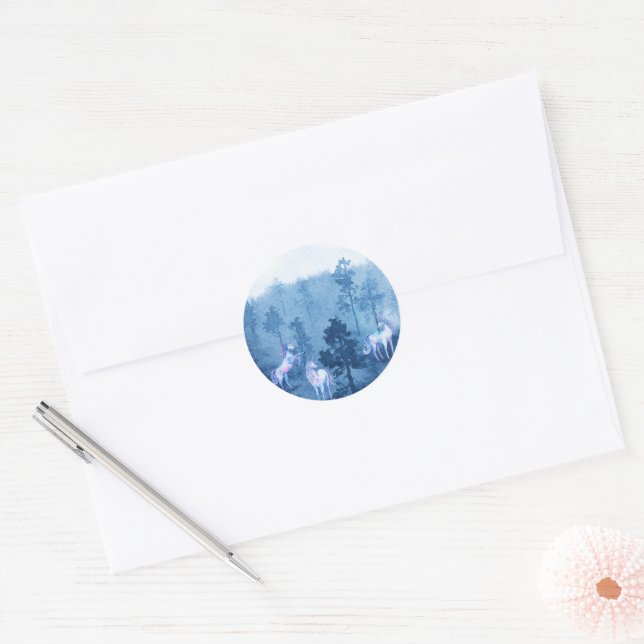 Unicorns in the mist classic round sticker (Envelope)