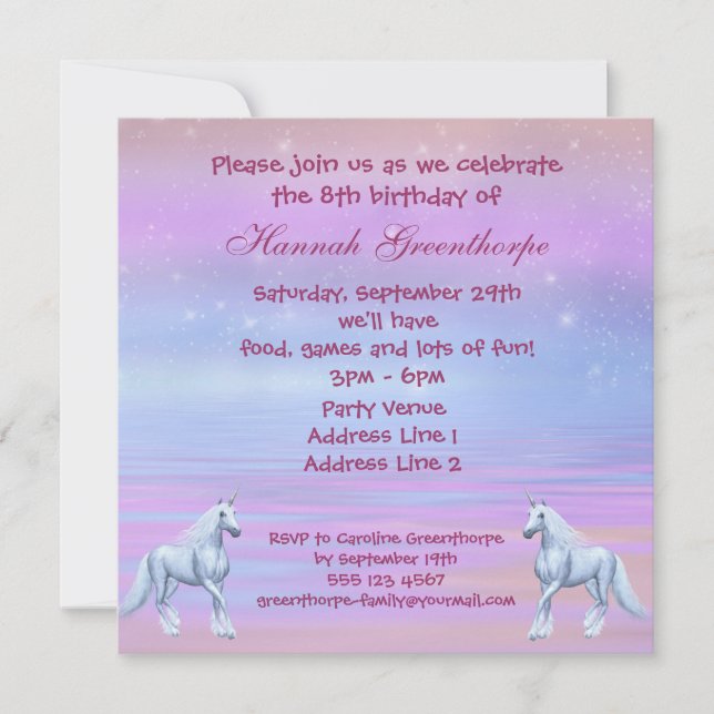 Unicorns Magical Fantasy Girls Birthday Party Invitation (Front)