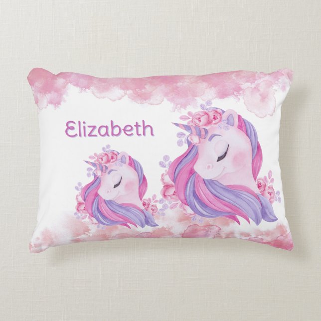 Unicorns! Make bedtime magic with this custom Accent Pillow (Front)