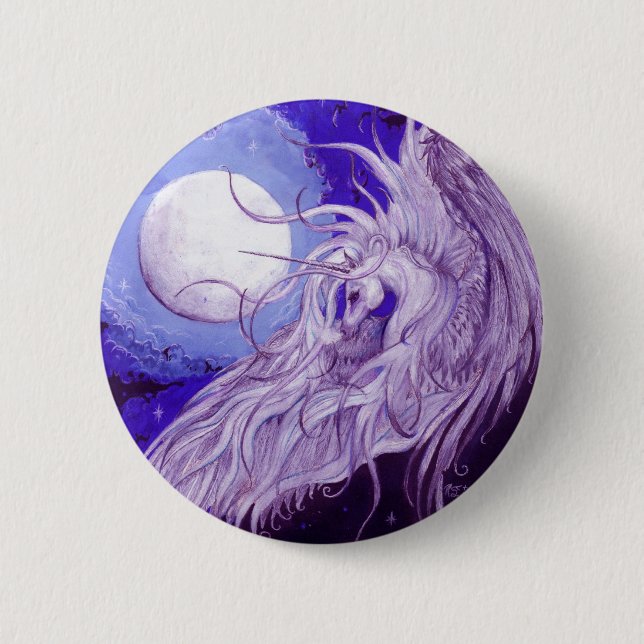 Unicorns Moons Lunar Pegasus Purple Blue Horse Pinback Button (Front)