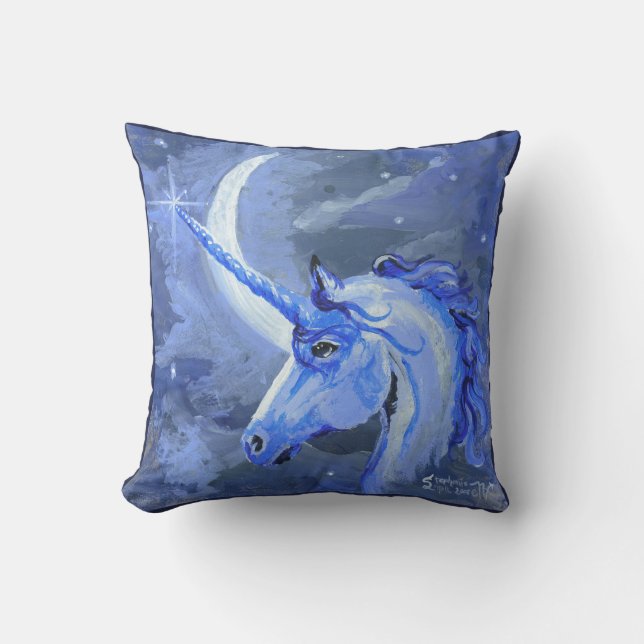 Unicorns Moons Lunar Pegasus Purple Blue Horse Throw Pillow (Front)