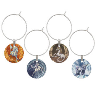 Unicorns of the Elements Fantasy Art Wine Charm