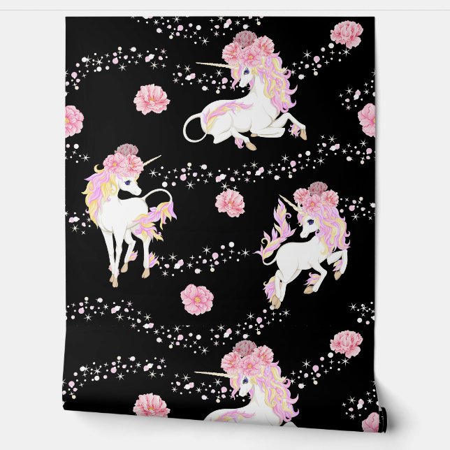 Unicorns on black wallpaper  (Unrolling)
