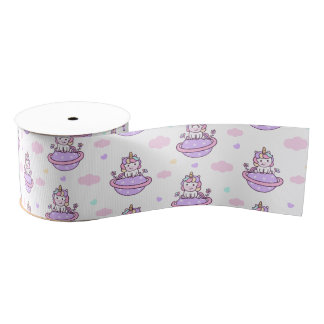 Unicorns on Planets Magical Space Pattern  Grosgrain Ribbon