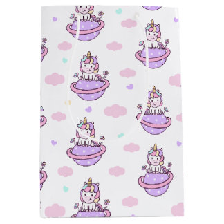 Unicorns on Planets Magical Space Pattern  Medium Gift Bag