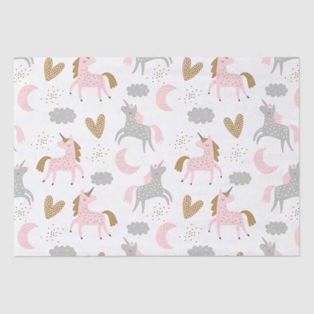 Unicorns Pink Grey Magical Cute Girly Boho Pattern Tissue Paper (Front)