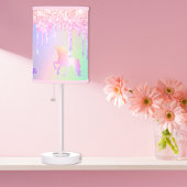 Unicorns pink purple holographic drips name girl table lamp