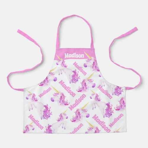 Unicorns pink purple personalized name apron