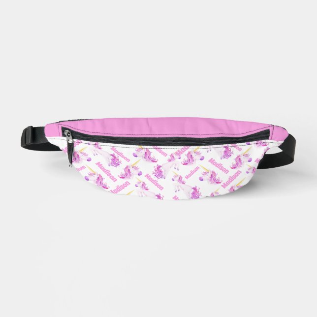 Unicorns pink purple personalized name fanny pack (Front)