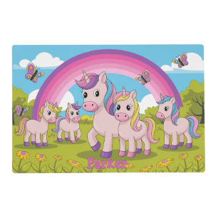 Unicorns Pink & Purple Rainbow Kids Placemat