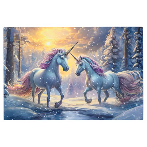 Unicorns Playing In Snow Design By Rich AMeN Gill Metal Print