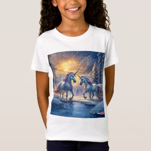 Unicorns Playing In Snow Design By Rich AMeN Gill T_Shirt
