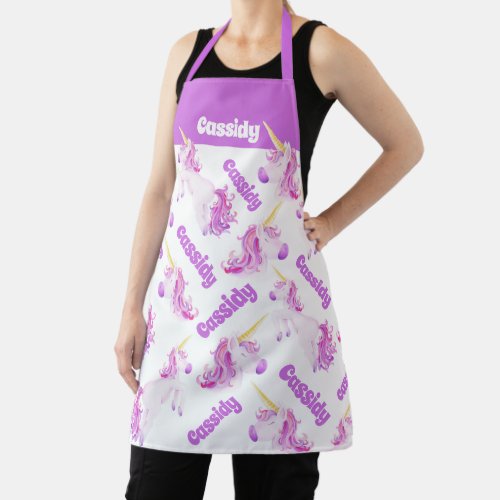 Unicorns purple pink personalized name apron