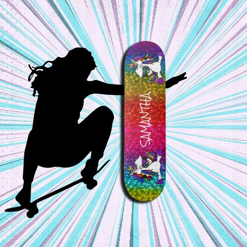  Unicorns Rainbow Iridescent Glitter  Skateboard