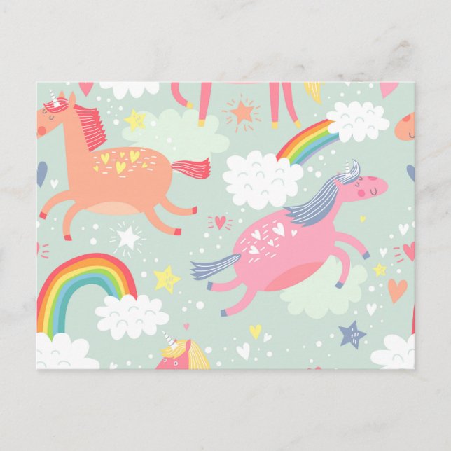 Unicorns & Rainbow Postcard (Front)