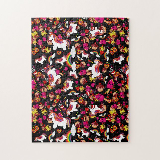 Unicorns Rainbows and Cupcakes Doodles Pattern Jigsaw Puzzle (Vertical)