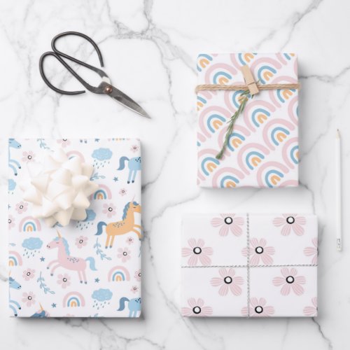 Unicorns Rainbows and Daisies   Wrapping Paper Sheets