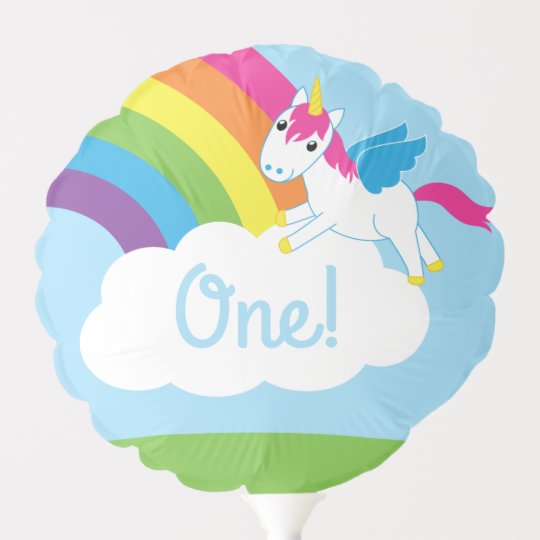 Unicorns Rainbows Cute 1st Birthday Party Theme Balloon