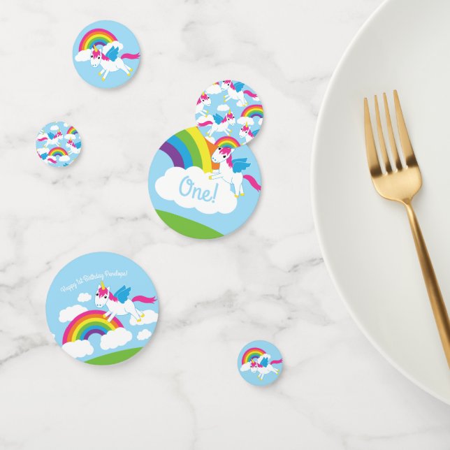 Unicorns & Rainbows Cute 1st Birthday Party Theme Confetti (Group)