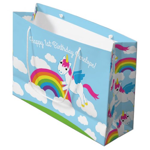 Unicorns  Rainbows Cute 1st Birthday Party Theme Large Gift Bag