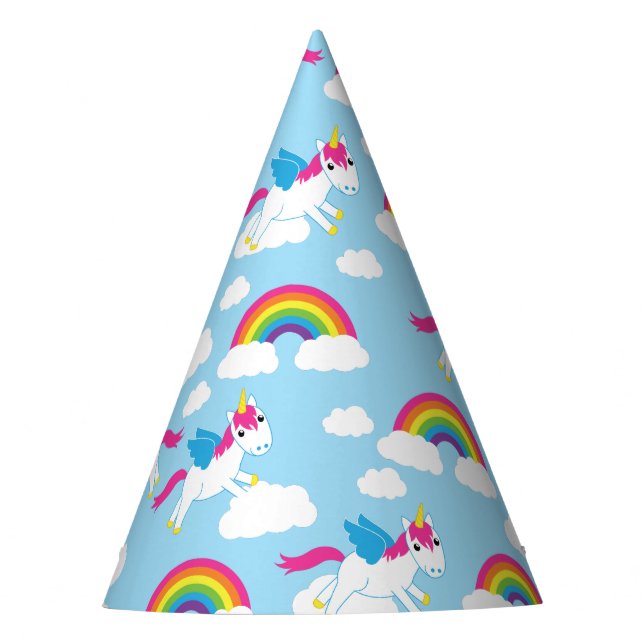 Unicorns & Rainbows Cute 1st Birthday Party Theme Party Hat (Front)