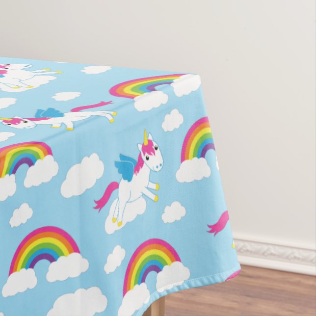 Unicorns & Rainbows Cute 1st Birthday Party Theme Tablecloth (In Situ)