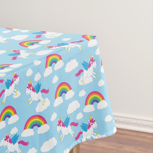Unicorns & Rainbows Cute 1st Birthday Party Theme Tablecloth (In Situ)