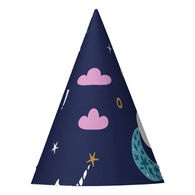 Unicorns Rainbows: Cute Cartoon Seamless Party Hat (Front)