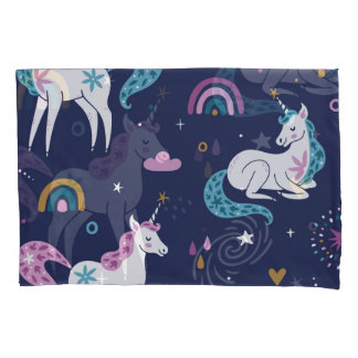Unicorns Rainbows: Cute Cartoon Seamless Pillow Case