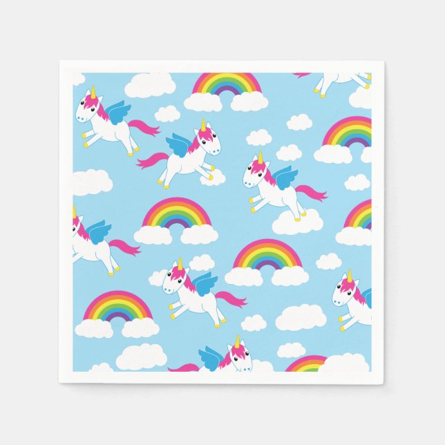 Unicorns & Rainbows Kid's Birthday Party Cute Napkins (Front)