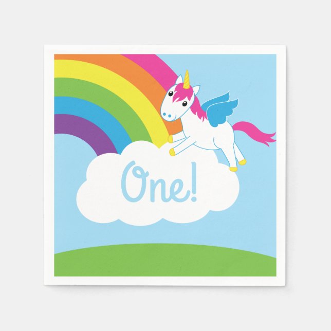 Unicorns & Rainbows Kid's Birthday Party Cute Napkins (Front)