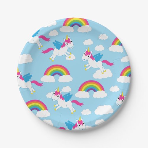 Unicorns  Rainbows Kids Birthday Party Cute Paper Plates